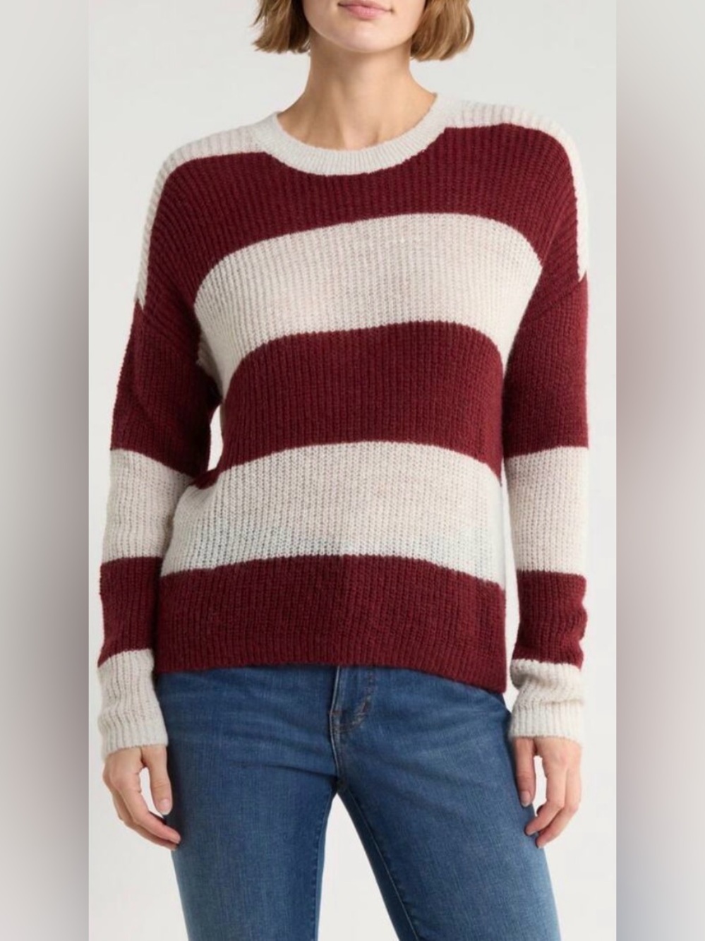 Madewell Striped Alpaca Blend Sweater Burgundy Cream Women's - Size M
